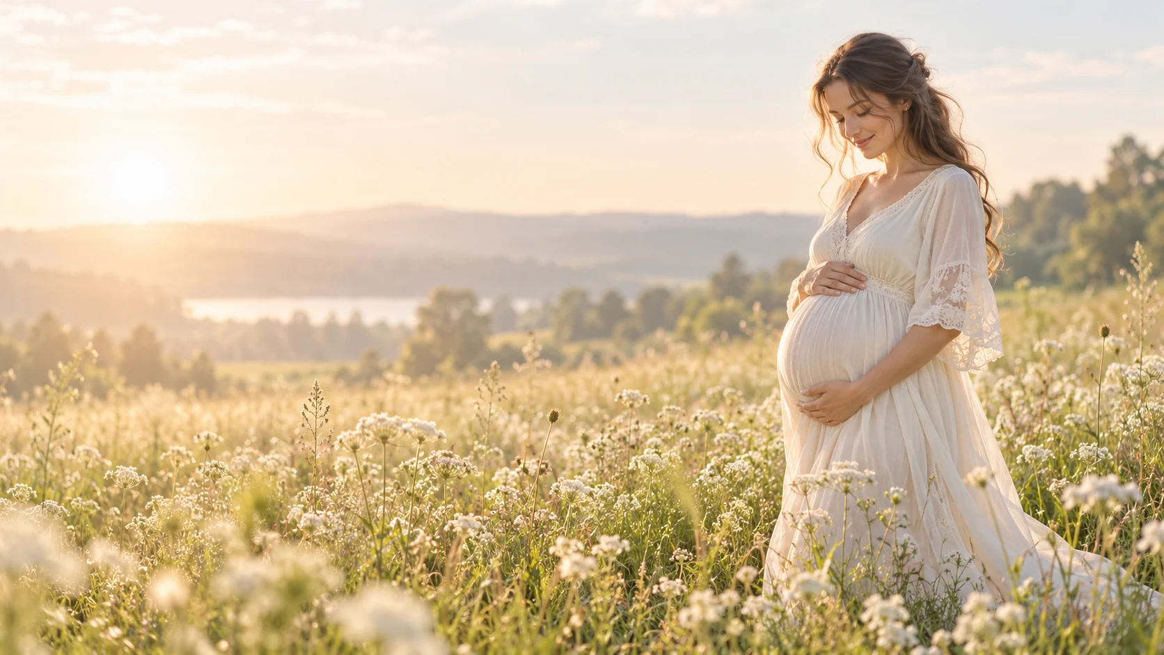 Schwangere Frau im warmen Sonnenlicht